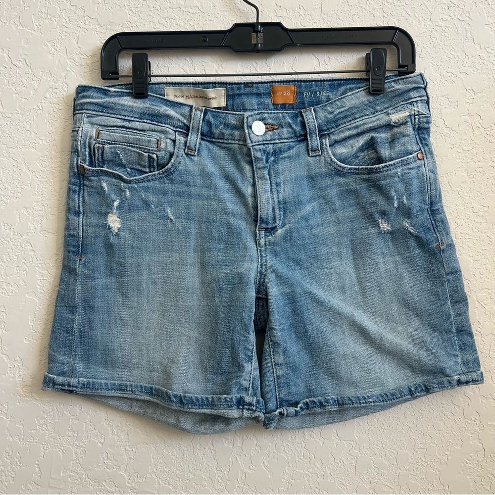 Pilcro and the Letterpress Stet Denim Shorts Light Medium Wash Distressed Sz 28